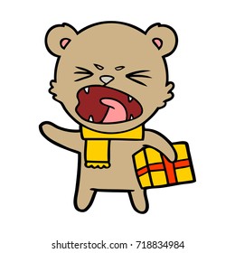 bear cartoon character with present