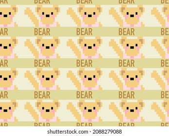 bear cartoon character seamless pattern on yellow background. Pixel style