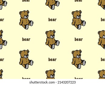 Bear cartoon character seamless pattern on yellow background.Pixel style