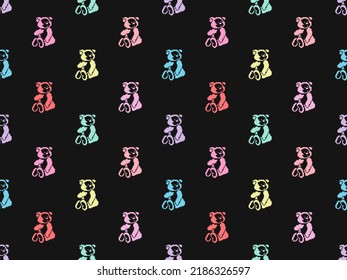Bear cartoon character seamless pattern on black background. Pixel style