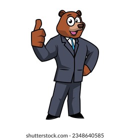 personaje de caricatura de oso usa traje de negocios