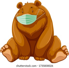 Bear cartoon character wearing mask illustration