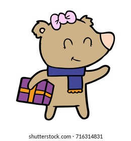 bear cartoon chraracter with present