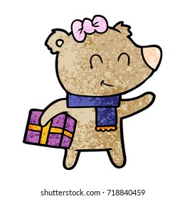 bear cartoon chraracter with present