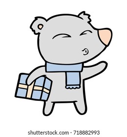 caricatura de oso con presente