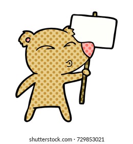 bear cartoon chraracter with protest sign