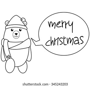 Bear Cartoon Christmas Illustration Black White