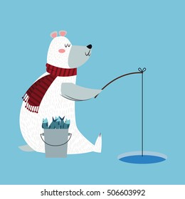 Bear Polar Bear Fishing Illustration Green Stock Vector (Royalty Free ...