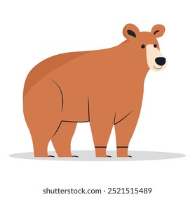 Bear cartoon color illustration design brown grizzly bear isolated on white background. Side view. Vector illustration.