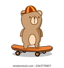 Bear cartoon so cute play skateboard. On white background. Vector illustration. 
