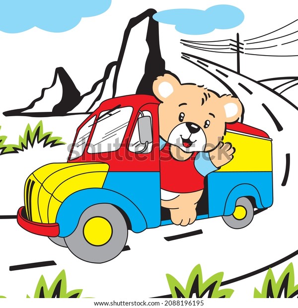 bear cartoon drive car\
vector