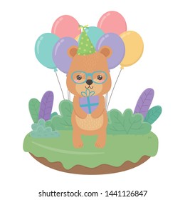 Bear cartoon with happy birthday icon design