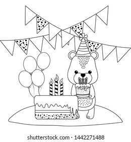 Bear cartoon with happy birthday icon design