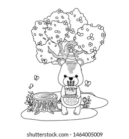 Bear cartoon with happy birthday icon design