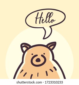 bear cartoon with hello bubble design, Animal zoo and life theme Vector illustration