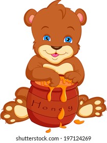 bear cartoon  with honey