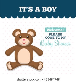 Bear cartoon icon. Baby shower invitation card. Colorful design. Vector illustration