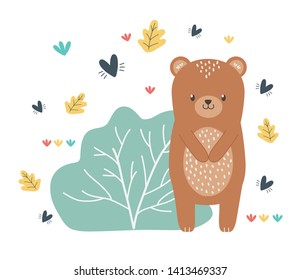 Bear cartoon and leaves design vector illustration