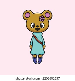 Bear Cartoon Mascot Vector Funny Happiness Lovers Love Cute Girls