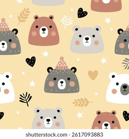 Bear cartoon pattern seamless background vector illustration.