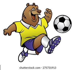 bear cartoon playing soccer