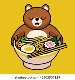 Bear Cartoon of Ramen Noodle Mascot