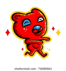 Bear. Cartoon red running happy bear on white background isolated. Stock Vector Illustration. Cartoon style.