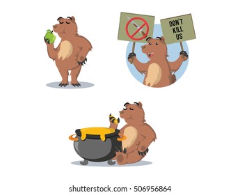 bear cartoon set illustration design