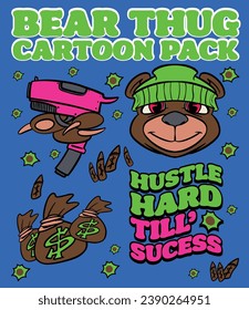 bear cartoon street thug pack for streetwear or sticker print