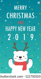 Bear cartoon vector. character design. free space for text. wallpaper. Merry Christmas card.