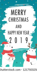 Bear cartoon vector. character design. free space for text. wallpaper. Merry Christmas card.