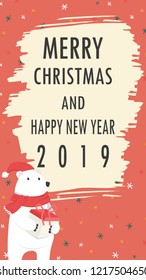 Bear cartoon vector. character design. free space for text. wallpaper. Merry Christmas card.