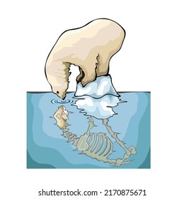 bear cartoon vector drawing on ice hill shadow