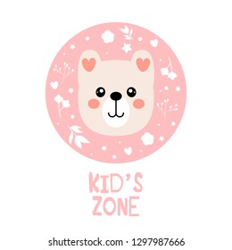 Bear cartoon  vector print, floral elements
