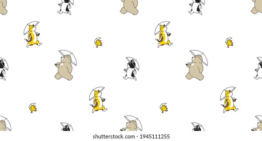 Bear cat dog seamless pattern french bulldog duck polar bear umbrella vector cartoon repeat background tile wallpaper illustration doodle design