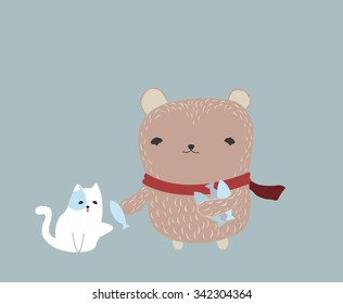 bear, cat, Share food vector design