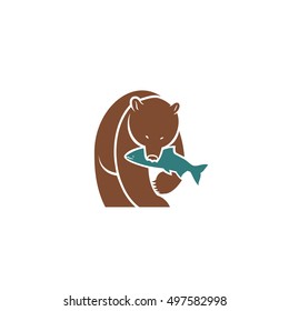 Bear with caught fish - vector illustration