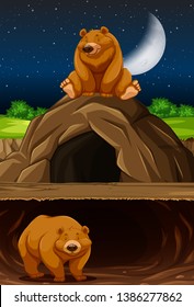 Bear At The Cave Illustration