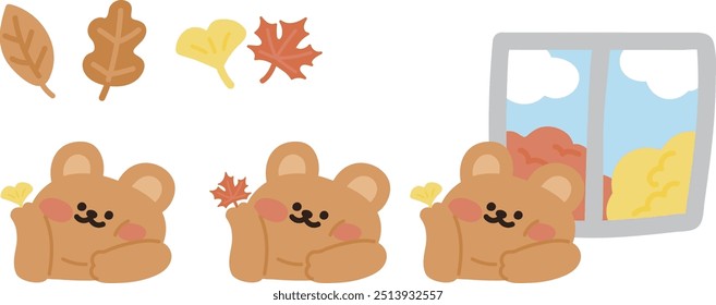 bear character with autumn leaves