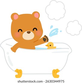 A bear character bathing in a cute bathtub