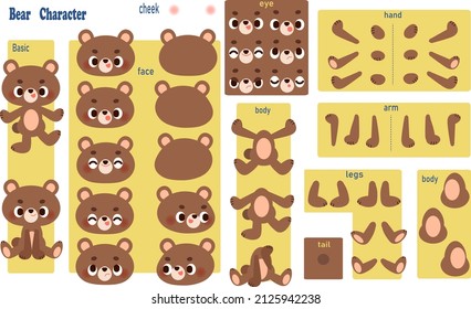 Bear Character Disassembled Parts Set Illustration