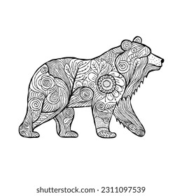 Bear character with Ethnic Floral Ornament isolated on white