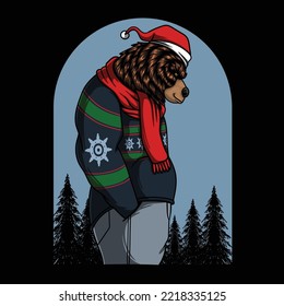 Bear character fashion style chirtmas season vector illustration for your company or brand
