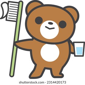 A bear character holding a toothbrush