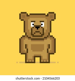 Bear Character In Pixel Art Style