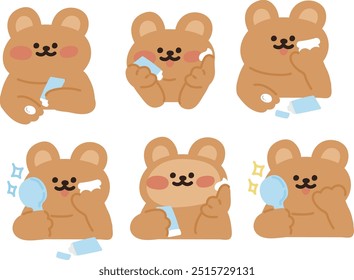 bear character put cream on the face.