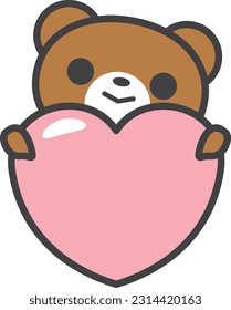 A bear character smiling and holding a heart