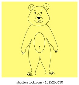 Bear character standing on his hind legs. Linear elements for coloring book, printing for clothe. Russian national Fair attributes Educational cards or greeting cards. Vector llustration Maslenitsa