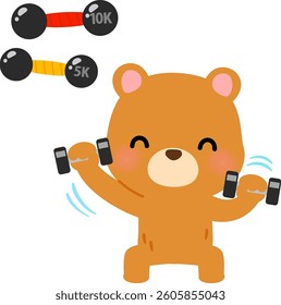 A bear character who trains with dumbbells