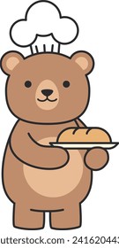 Bear chef with bread cartoon icon. Animal and restaurant theme. Isolated design. Vector illustration